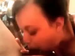 Black haired slut engulfing hard 10-Pounder deepthroat in POV